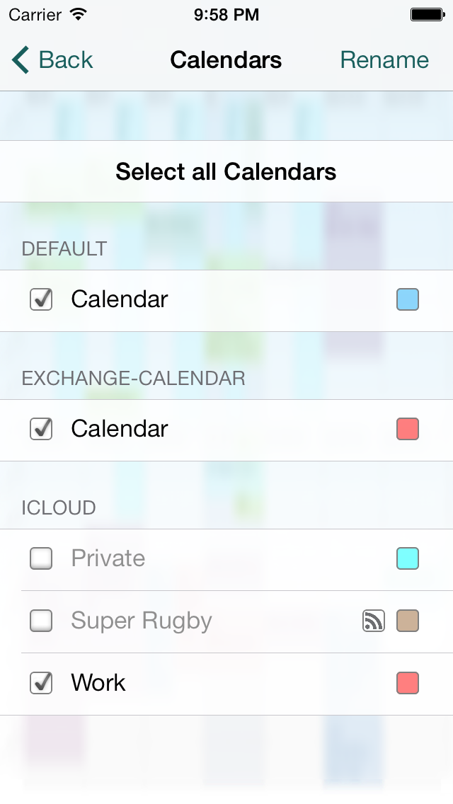 Calex iPhone Screenshot - Calendar Selection