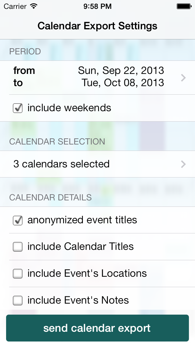 Calex iPhone Screenshot - Export Options